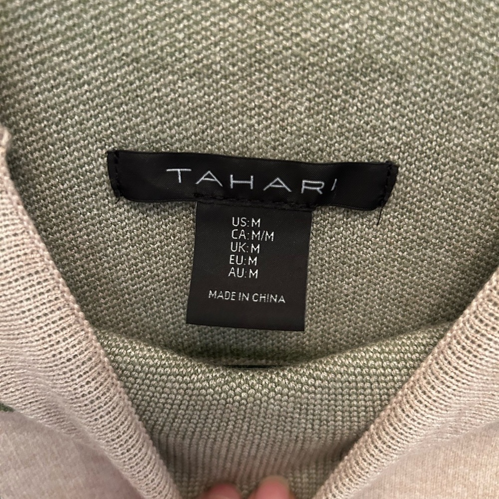 Tahari Cream and Green Turtleneck Sweater - Picture 2 of 3